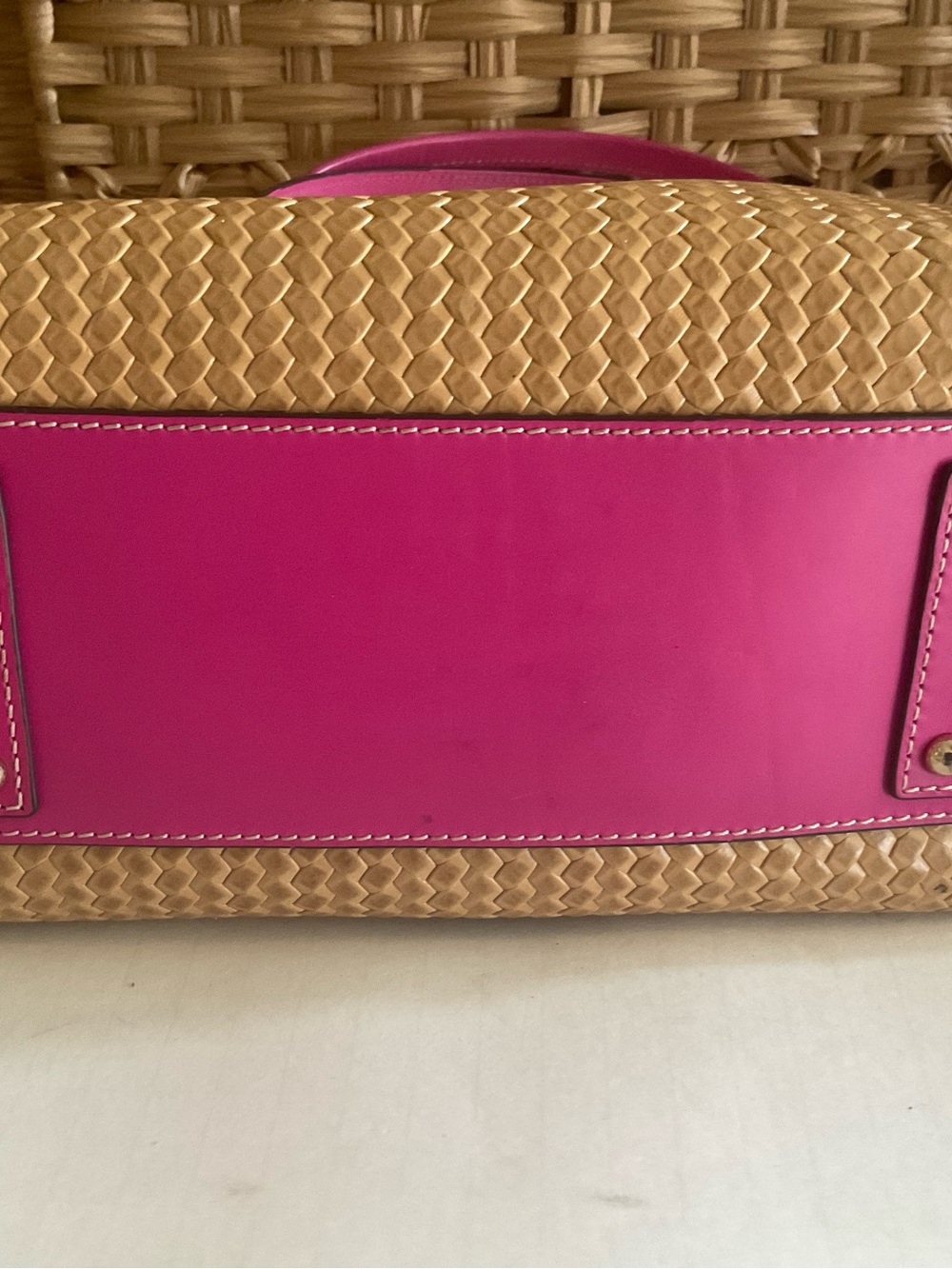 Dooney & Bourke Hot Pink and Tan Woven Tote - Picture 7 of 16